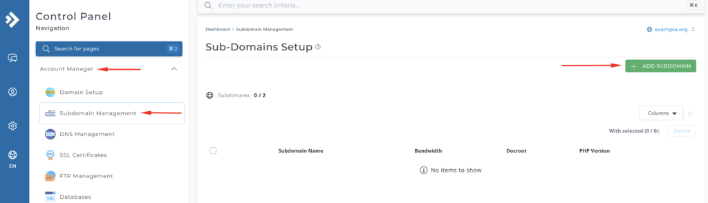 directadmin add subdomain image