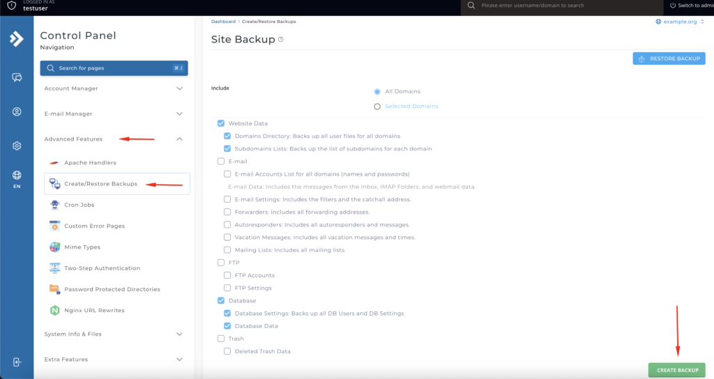 directadmin backups image