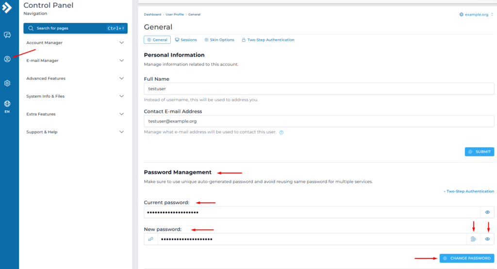 change directadmin password