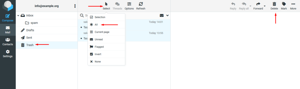 delete all email from trash