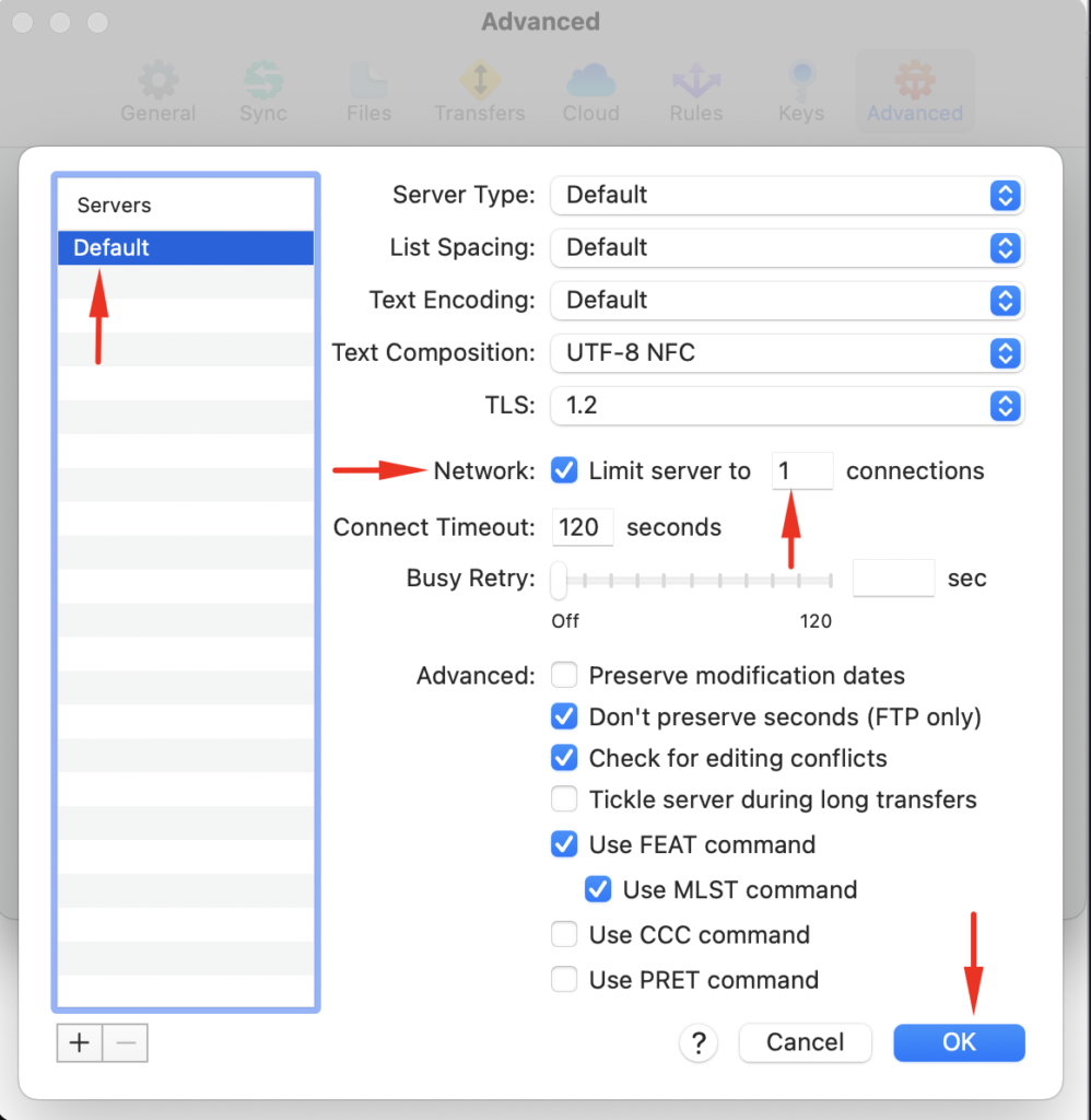 transmit server connections
