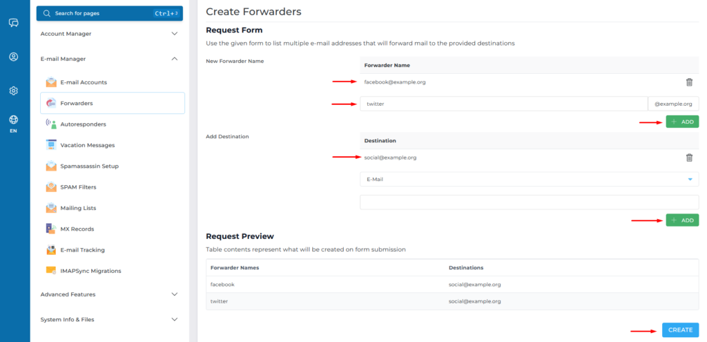 create forwarders