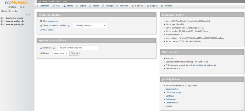 phpMyAdmin gui