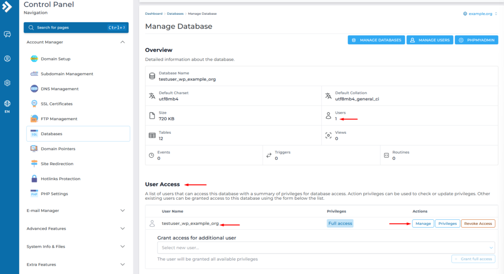 select database user