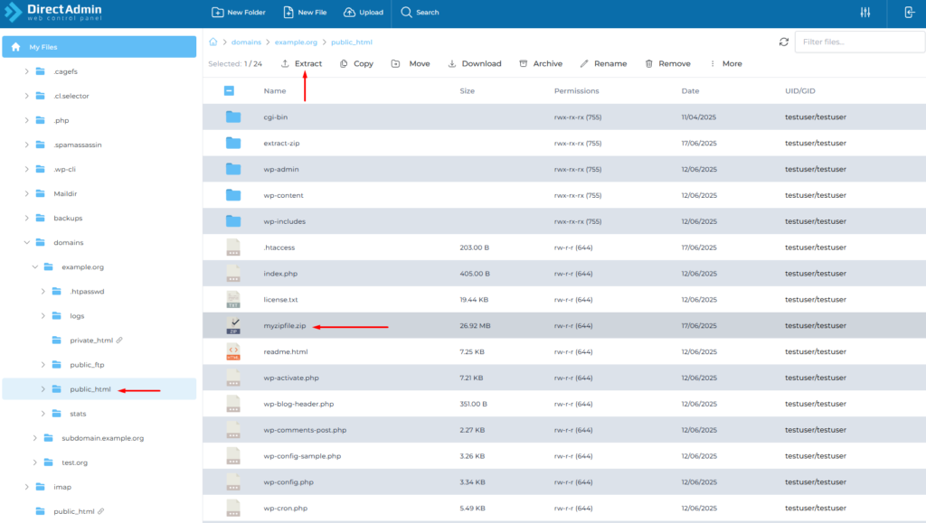 select zip file to extract