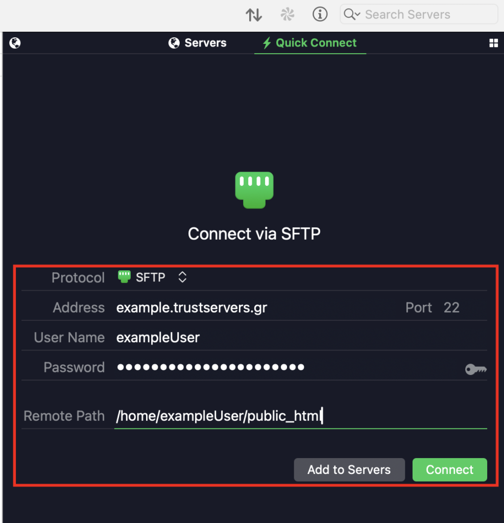 transmit sftp connection