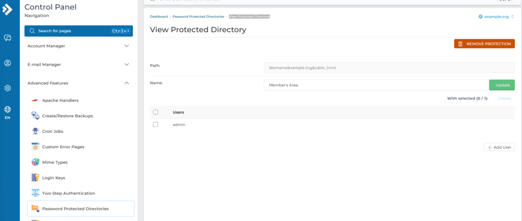 view protected directory