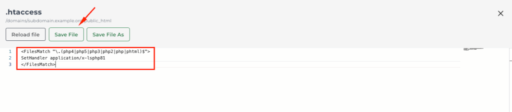 edit and save htaccess file